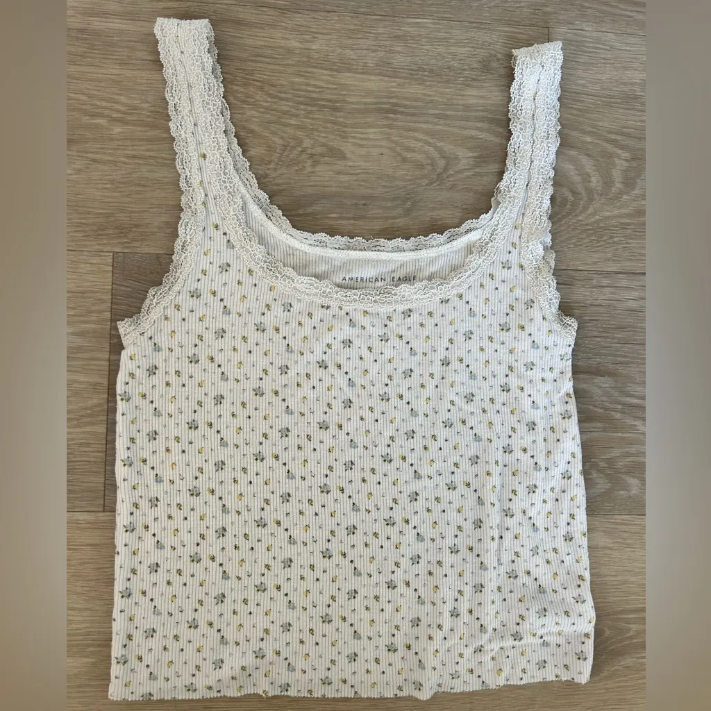 American Eagle Soft & Sexy Floral Lace Ribbed Tank Top - Image 3