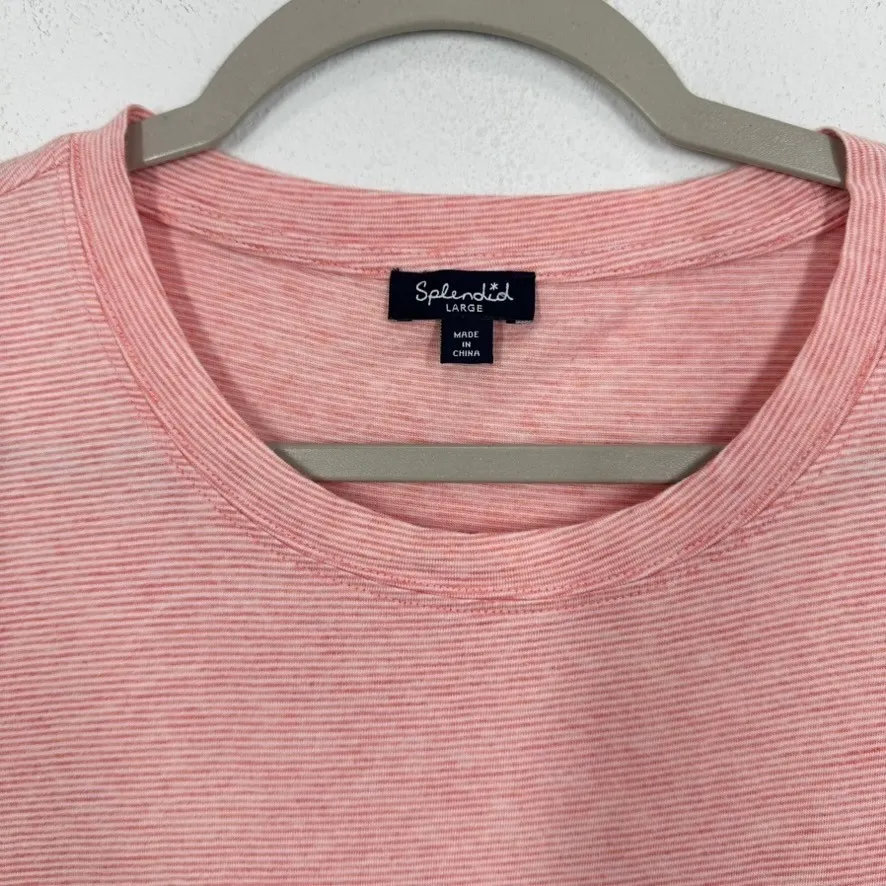 Splendid Women's Striped Cotton Modal T-Shirt Tee Top‎ Size Large Coral Pink - Image 2