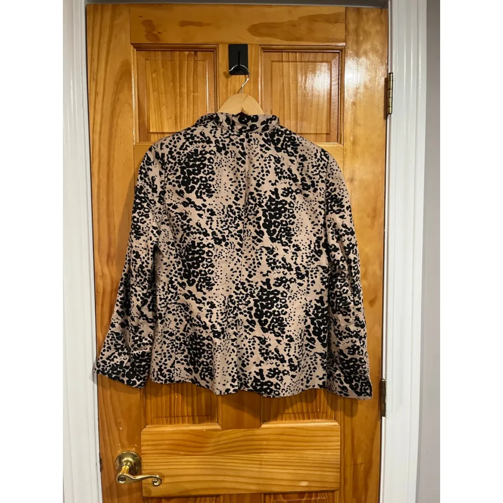 J. Crew Leopard Print Going Out Blazer Linen Blend Ashen Black Womens Size 8 - Image 3