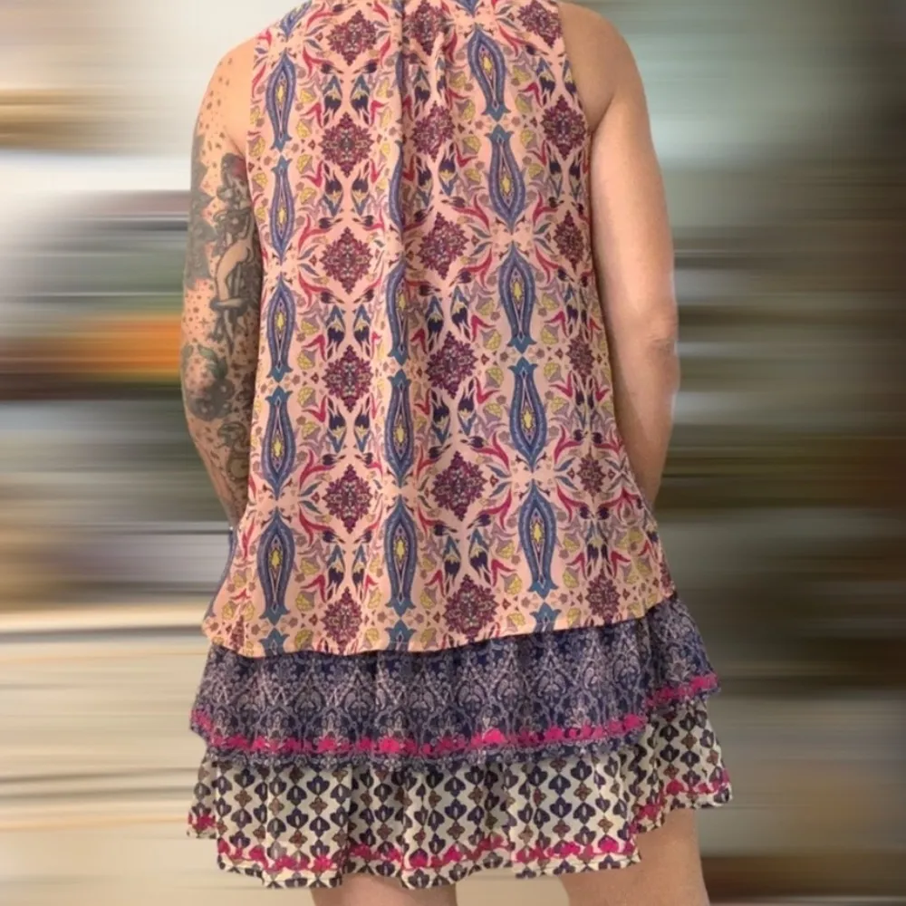 Target floral embroidered tank coverup dress with tassels sz Large - Image 8