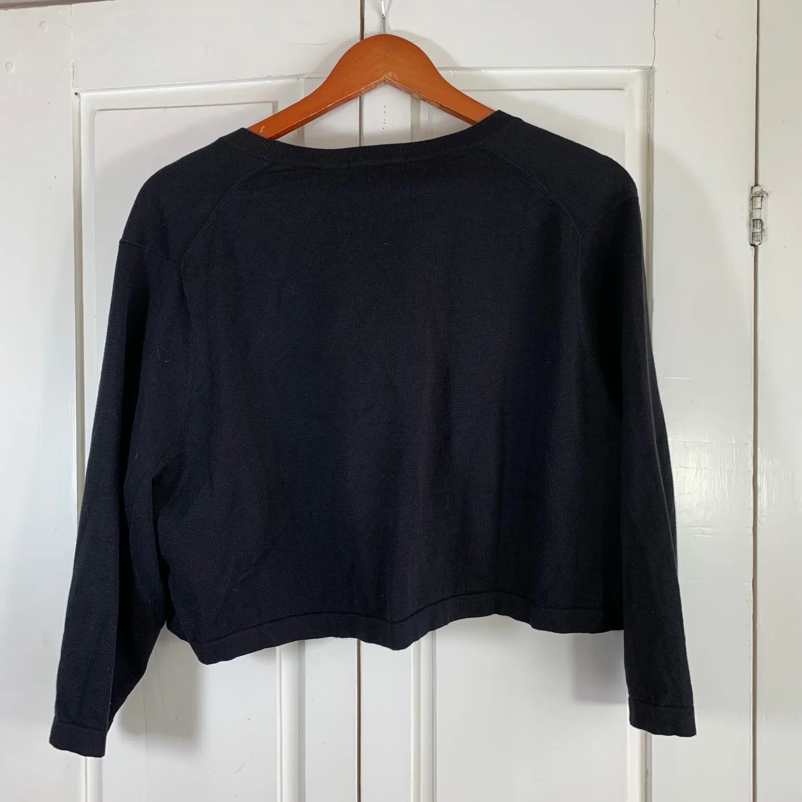 Lands End Black 1X Plus Size Supima Cotton Knit Bolero Cardigan Sweater Shrug - Image 2