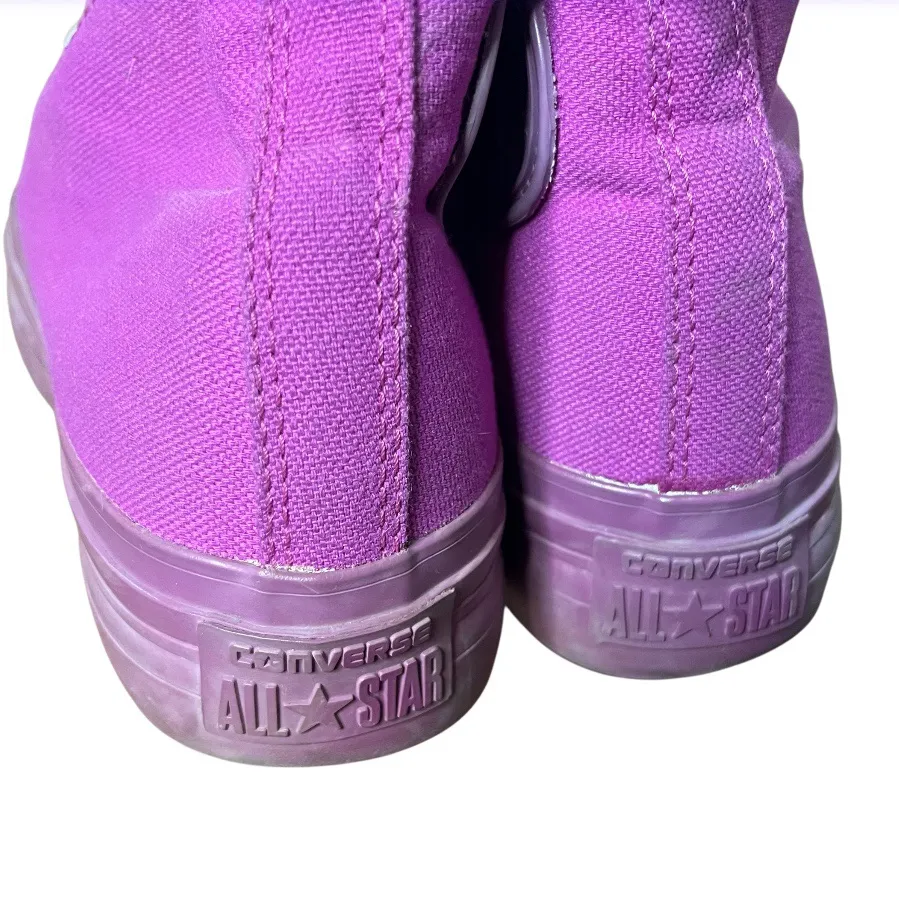 CONVERSE Platform High Tops Purple Magenta Canvas White Laces Womens Size 8 - Image 4