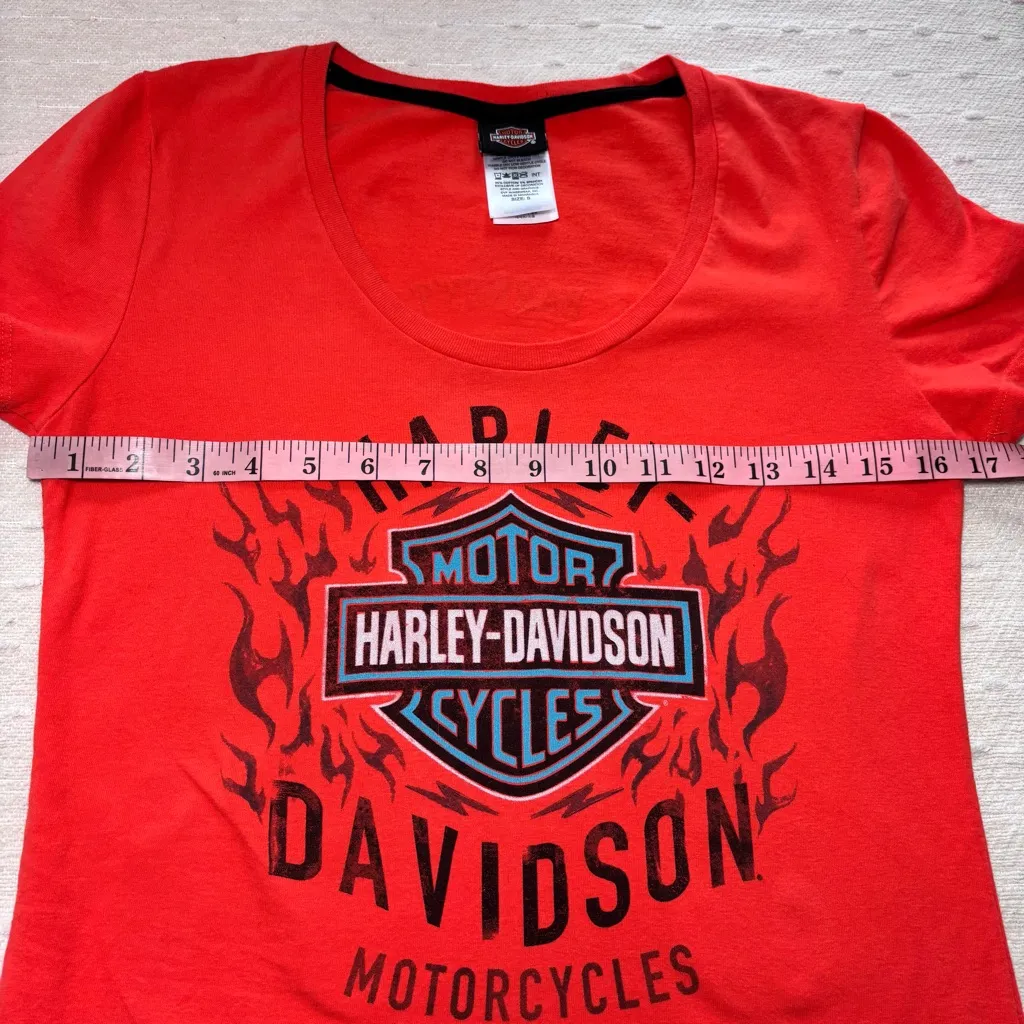 Harley Davidson Y2K BARNETT EL PASO TEXAS Flame‎ Logo Shirt Top Orange Size S - Image 7
