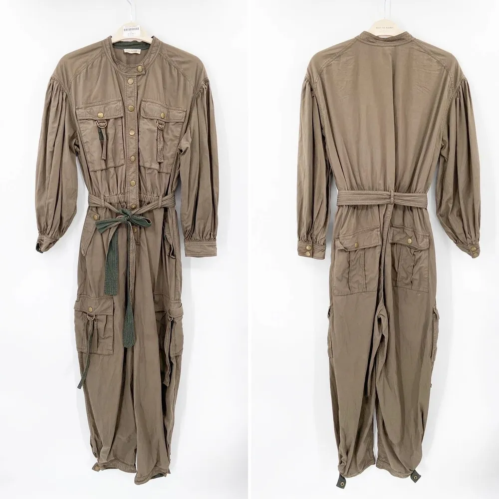 Ulla Johnson Reverie Fatigue Long Sleeve Utilitarian Brown Jumpsuit Size 12 - Image 3