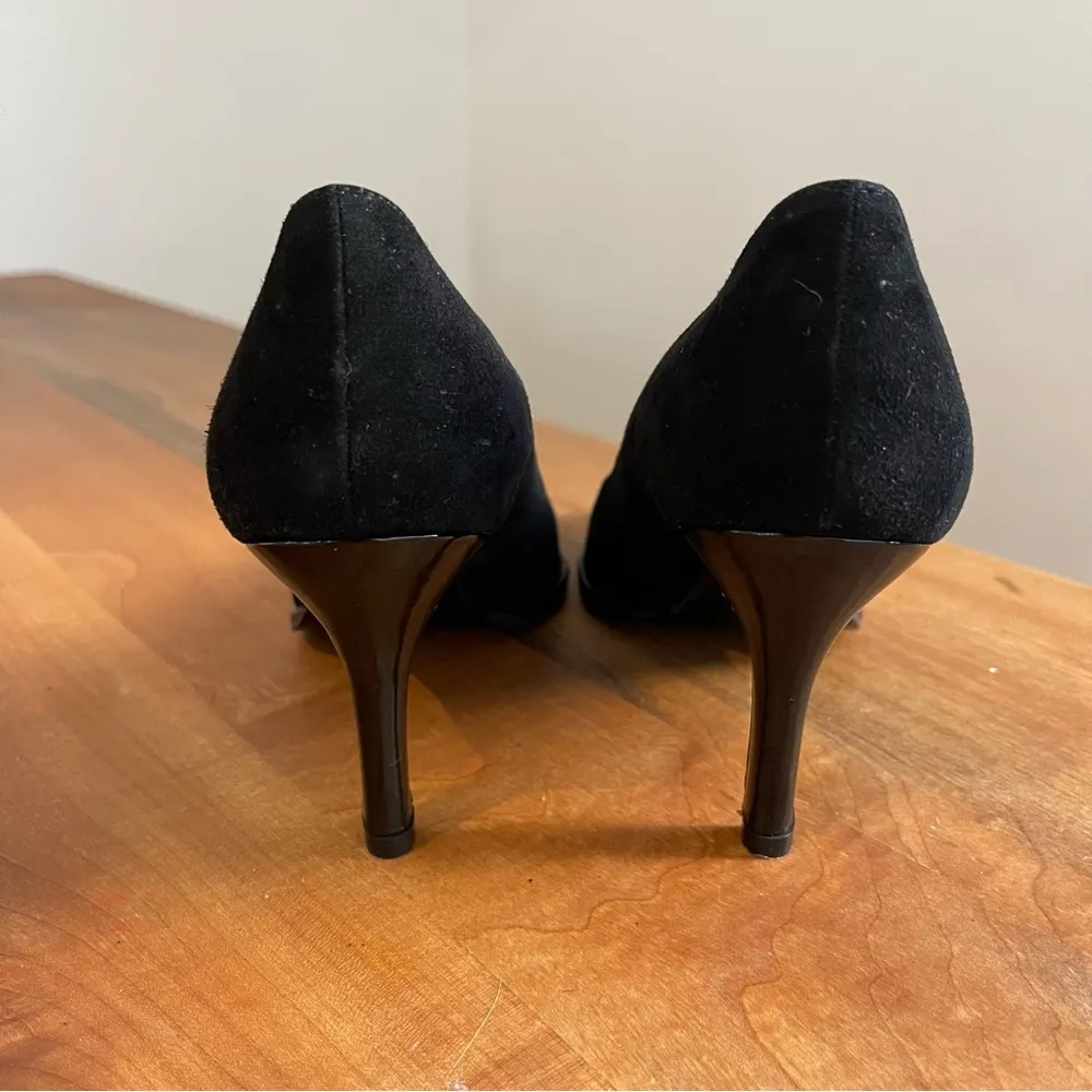 Stuart Weitzman Black Suede Patent Leather Hidden Platform Heels Pumps Size 7.5 - Image 4