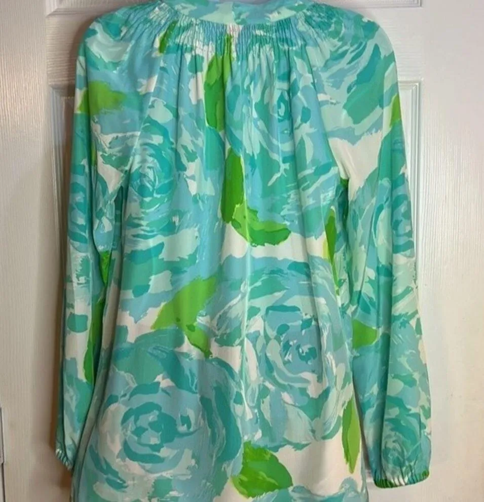 Lilly Pulitzer Elsa Top First Impressions Poolside Blue Silk Blouse Size XS - Image 4
