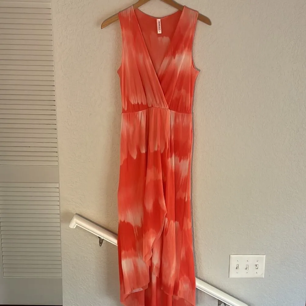 Sweet Pea by Staci Frati Orange Chiffon Summer Maxi Dress Split Front Resortwear Size M - Image 3