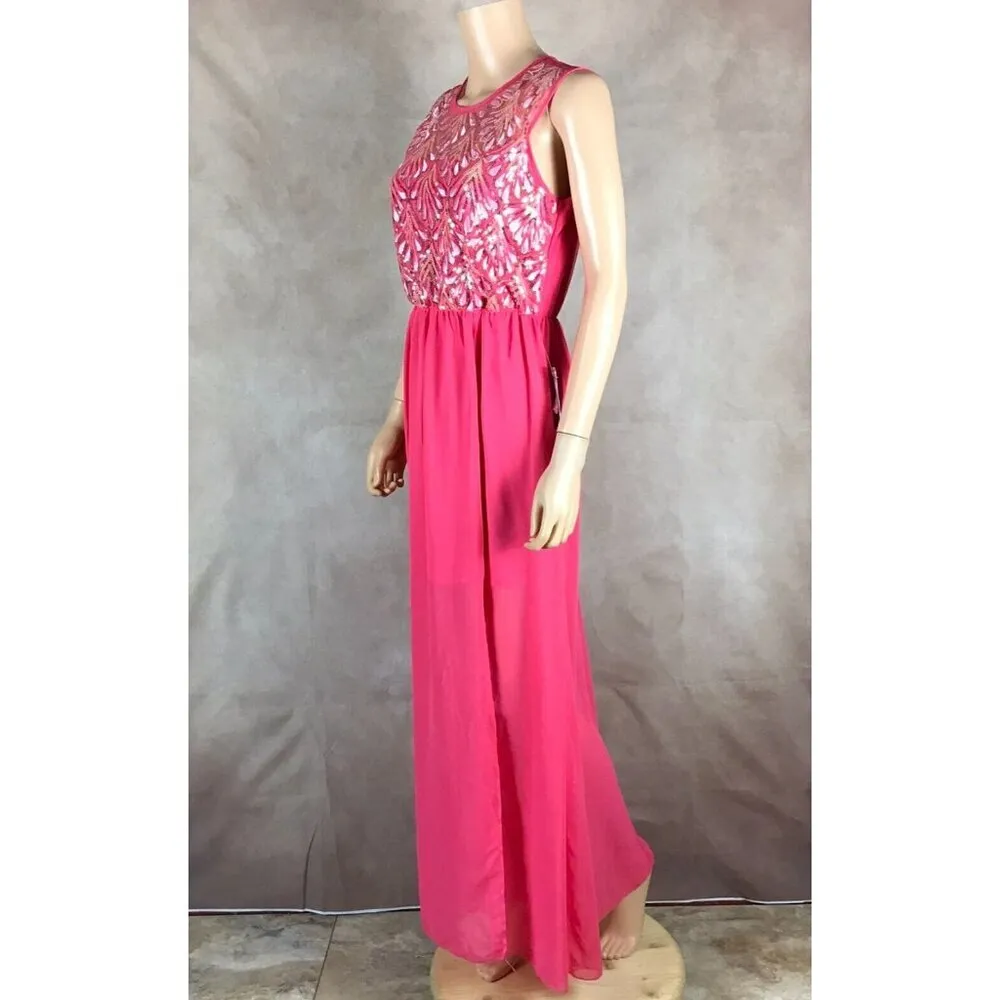 AS U WISH Juniors' Passion Pink Chiffon Sequined Maxi Dress NWT 9 - Image 4