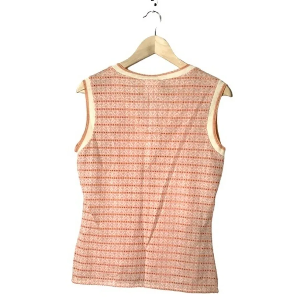 Vintage 60s/70s Jantzen v neck peach  pointelle sleeveless stripe‎ top L - Image 3