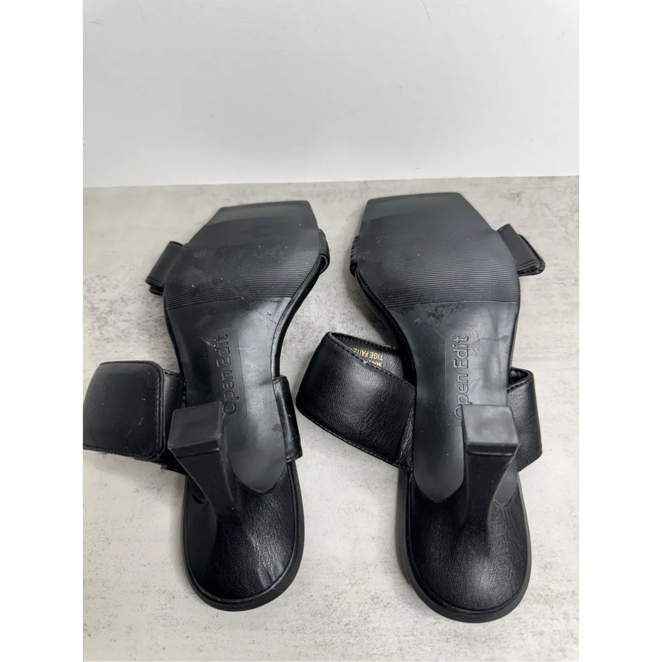 Open Edit Sandals Size 7.5 Qarly Heeled Black Open Square Toe Slip On Heels - Image 8