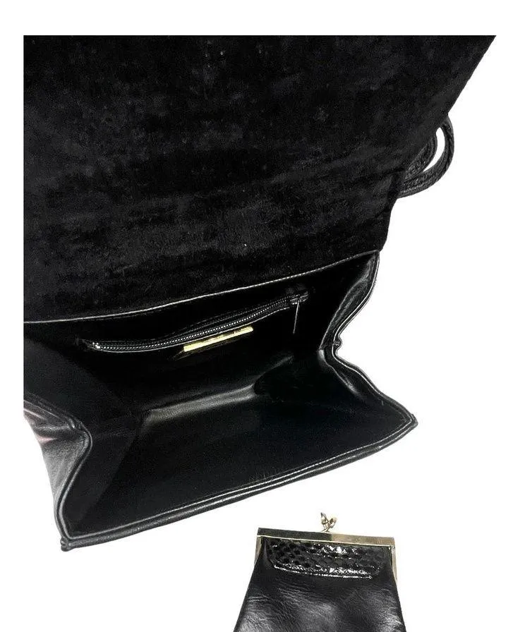 VTG Black Leather Patchwork Sharif CROSSBODY HANDBAG + COIN PURSE Made USA NWOT - Image 4