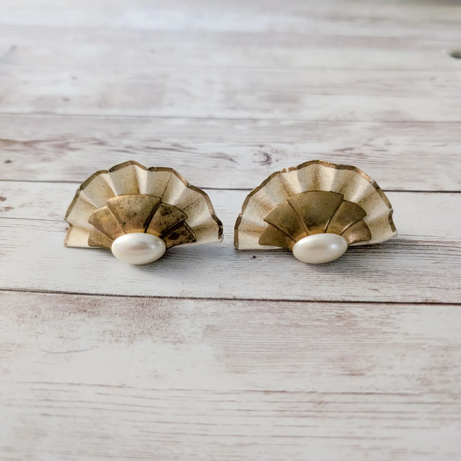 Vintage Clip On Earrings Fan Like Large Statement - Image 3