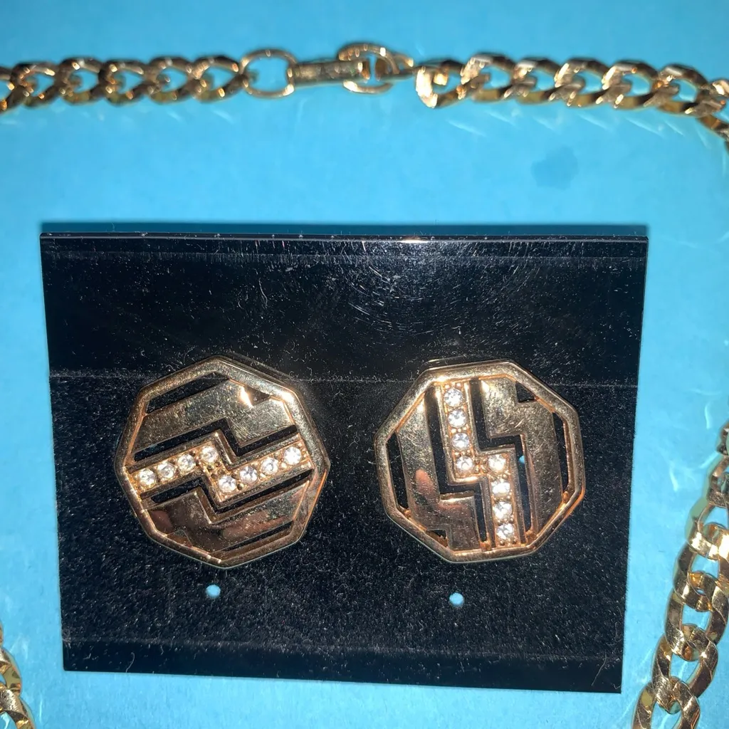 Gold Geometric Necklace and Earring Set - Image 2