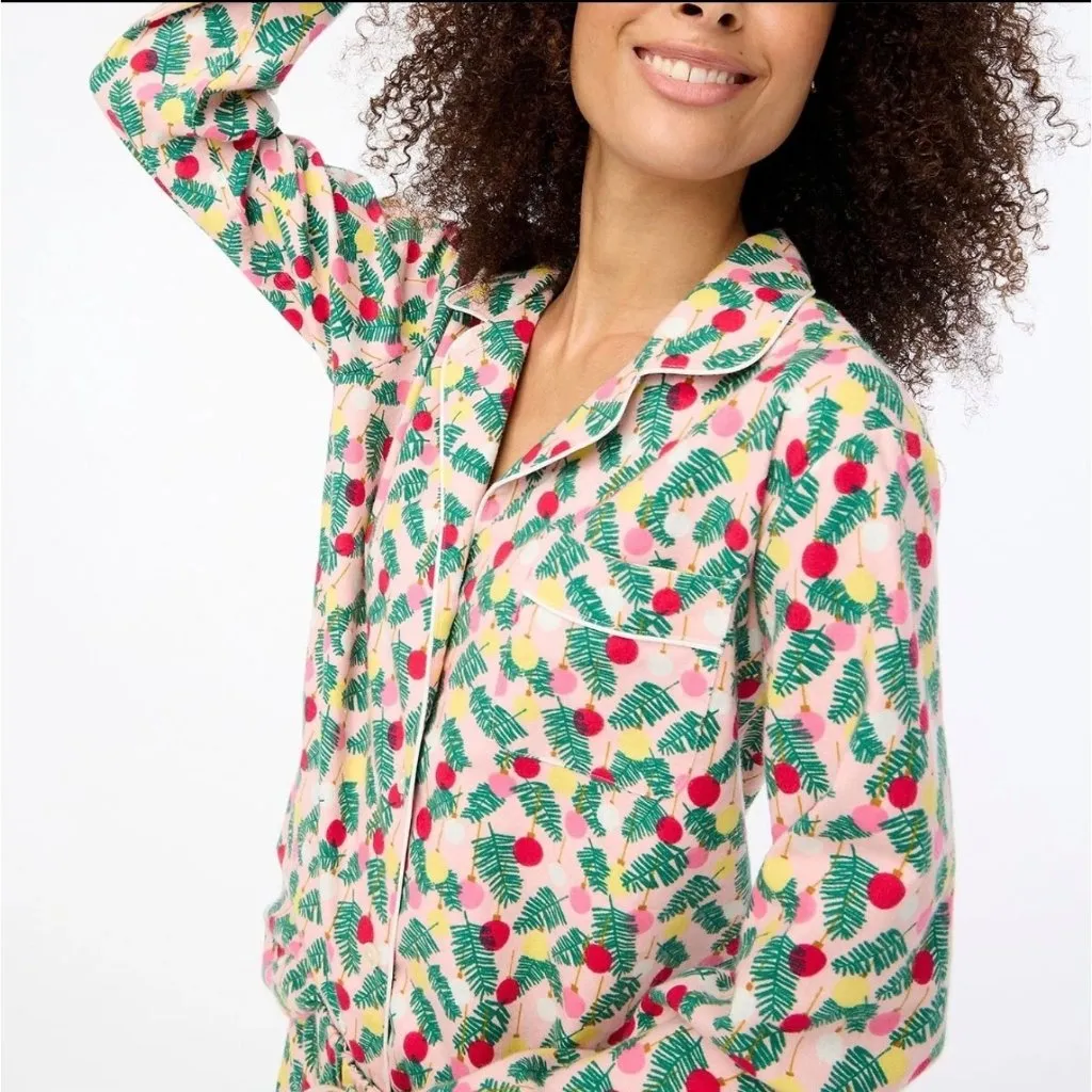J.Crew Flannel Long Sleeve Pajama Set Women's Size XL Christmas Ornaments Cotton - Image 15