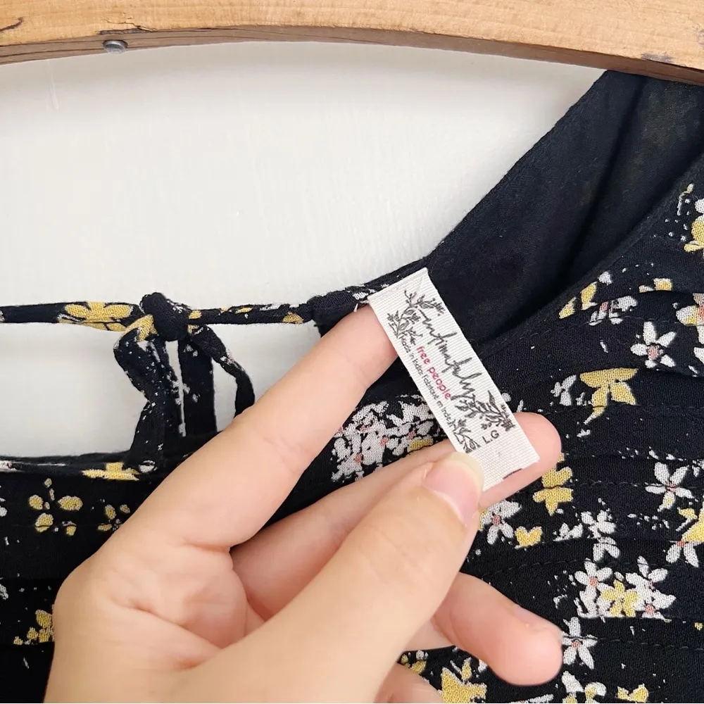 Free People • Dessa Bodysuit blouse black floral pleated yellow white flowers - Image 6