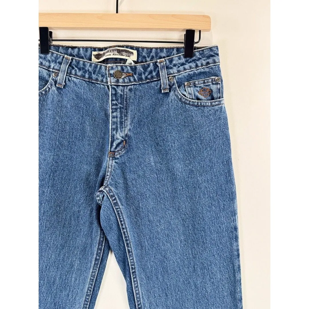 Harley Davidson Womens Jeans Blue Denim Straight Mid Rise Moto Y2K Size 6 Tall - Image 9