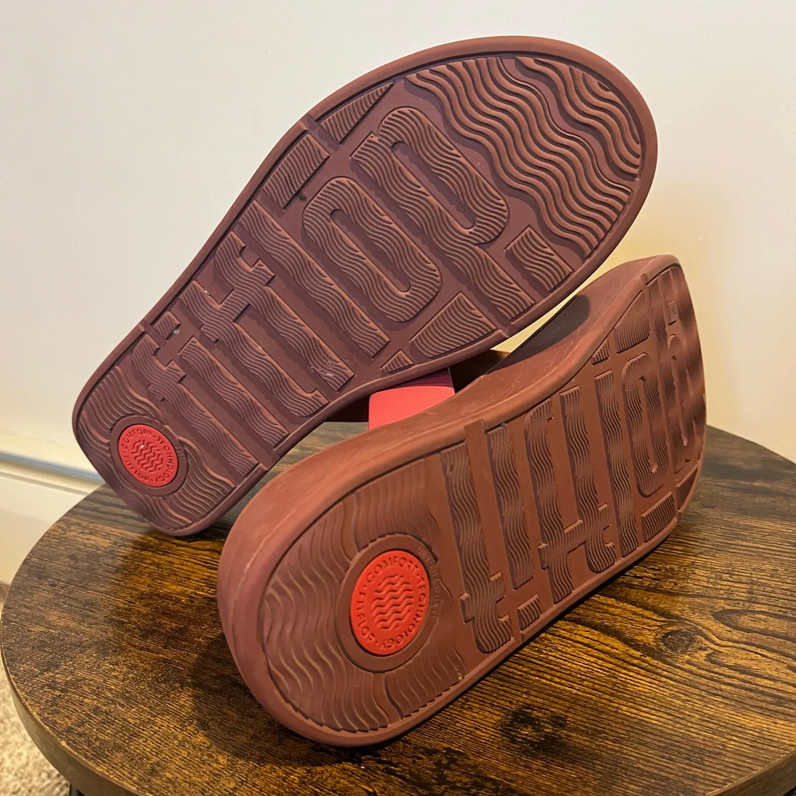 FitFlop Sandals Thong Flip Flop Toe Post F-MODE Leather Flatform Red Size 11 - Image 6