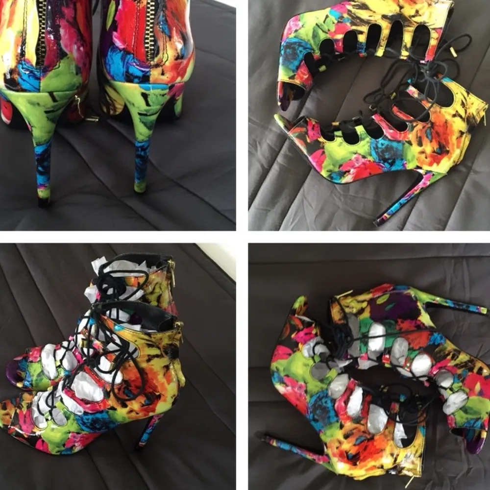 Steve Madden Stilettos heels Multicolor rainbow tie dye lace up colorful size 9 - Image 3