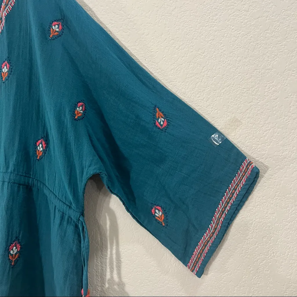 WORLD MARKET Womens Cotton Floral Embroidered Peasant Top Sz L/XL Boho Peasant Green - Image 2