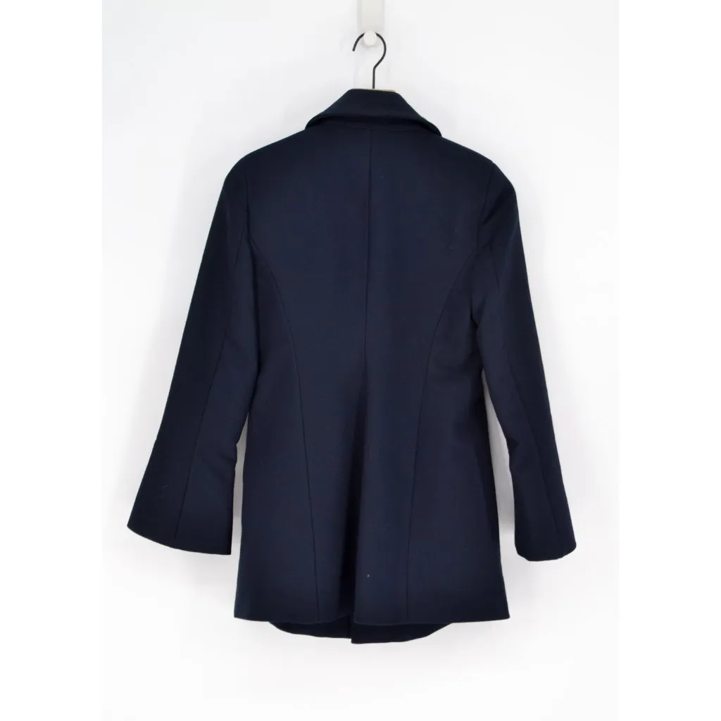 ZARA Double Breasted Wool Blend Short Coat Lined Peacoat Navy Blue Women's S - Image 3