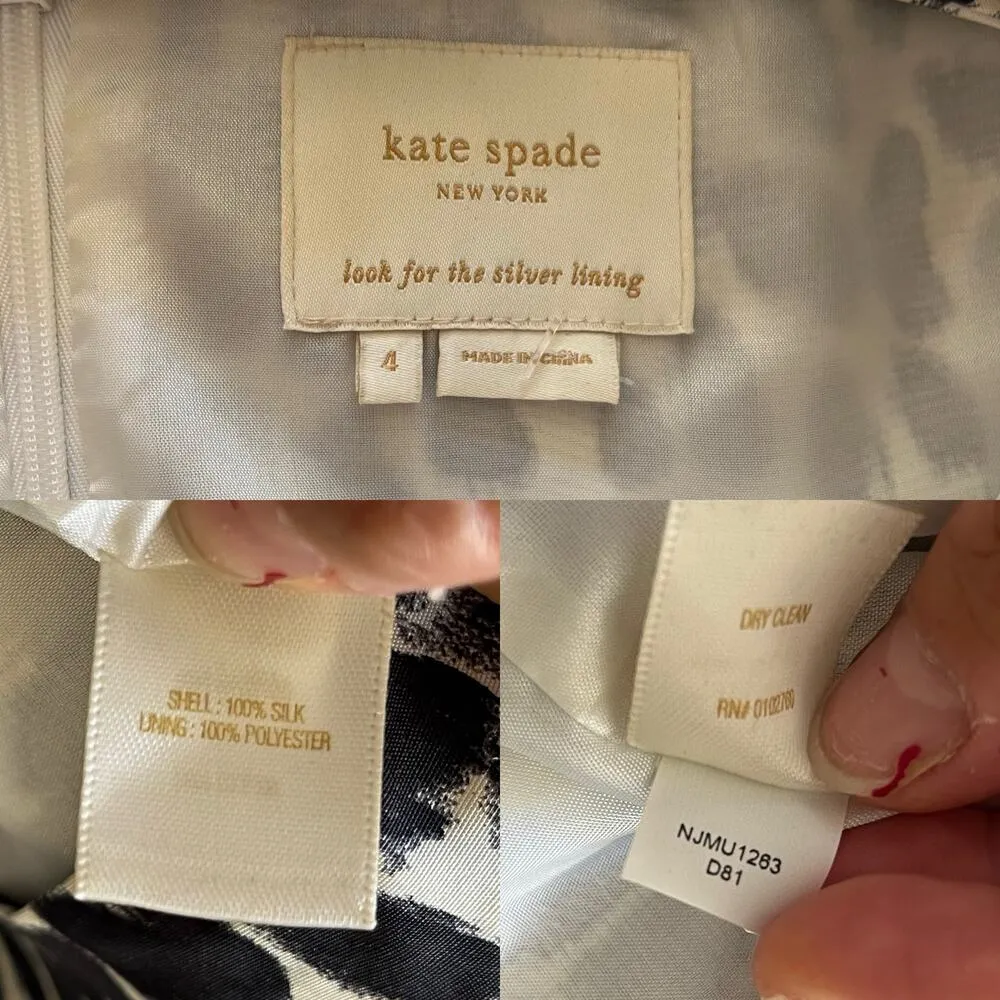 KATE SPADE Silk Shift Dress Animal Print Short Sleeves Crew Neck Size 4 EUC - Image 6