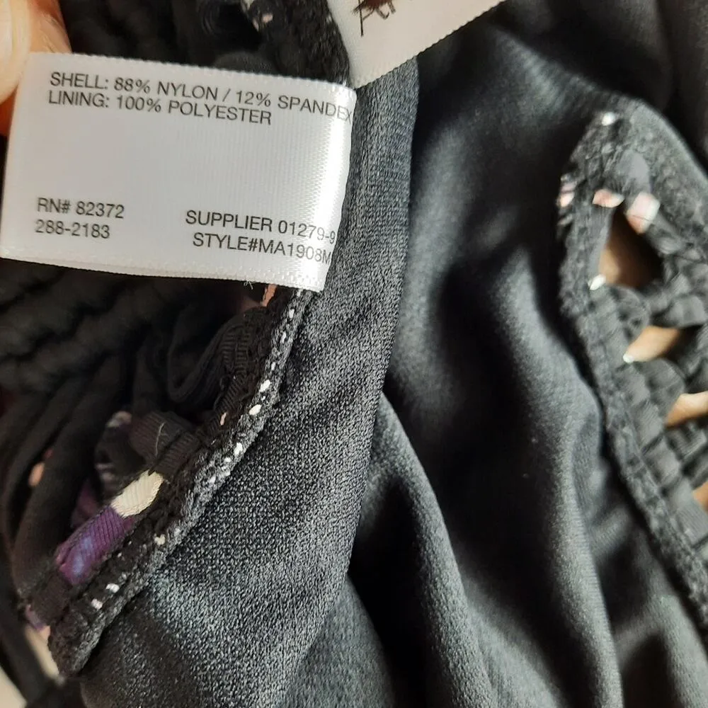 Ambrielle Swimsuit Black Floral Open Back One Piece Size Small Swimwear - Image 7