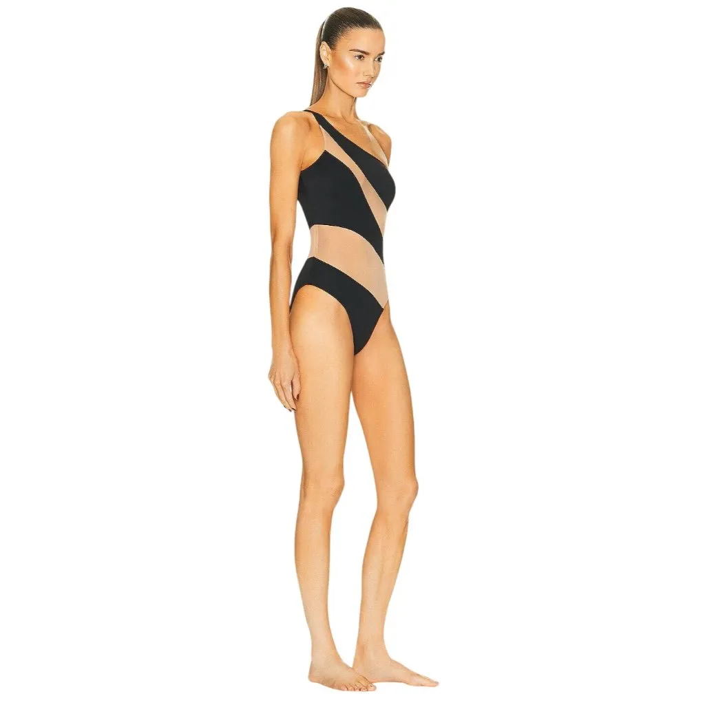 Norma Kamali Snake Mesh Mio One Piece Swimsuit in Black & Nude X-Small New Women - Image 3