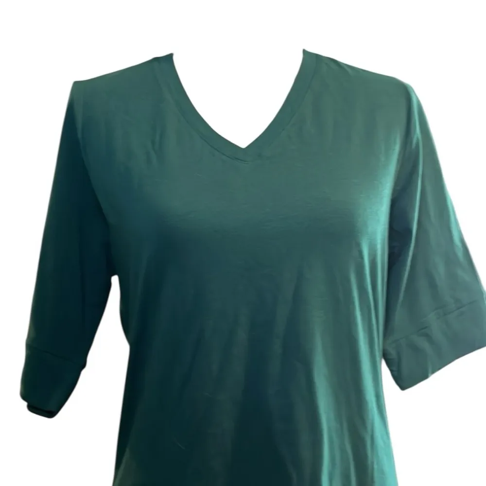 Active Basic Teal 3/4 Sleeve V-Neck Top - Image 2