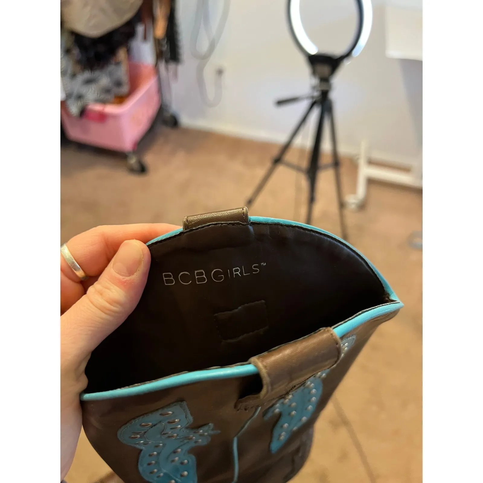 BCBG Y2K Brown Genuine Leather Studded Western Turquoise Boots Size 8.5 - Image 9