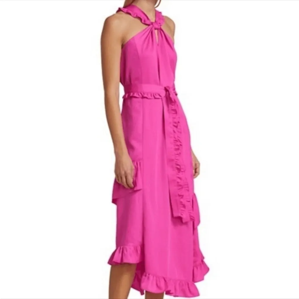 New 10 Crosby Derek Lam Dasha Halter Midi Dress Pink Ruffle Keyhole High Low  4 - Image 4