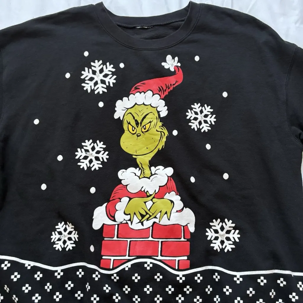 The Grinch Black Sweater Womens Pullover Dr. Seuss Santa Christmas Holiday - Image 2