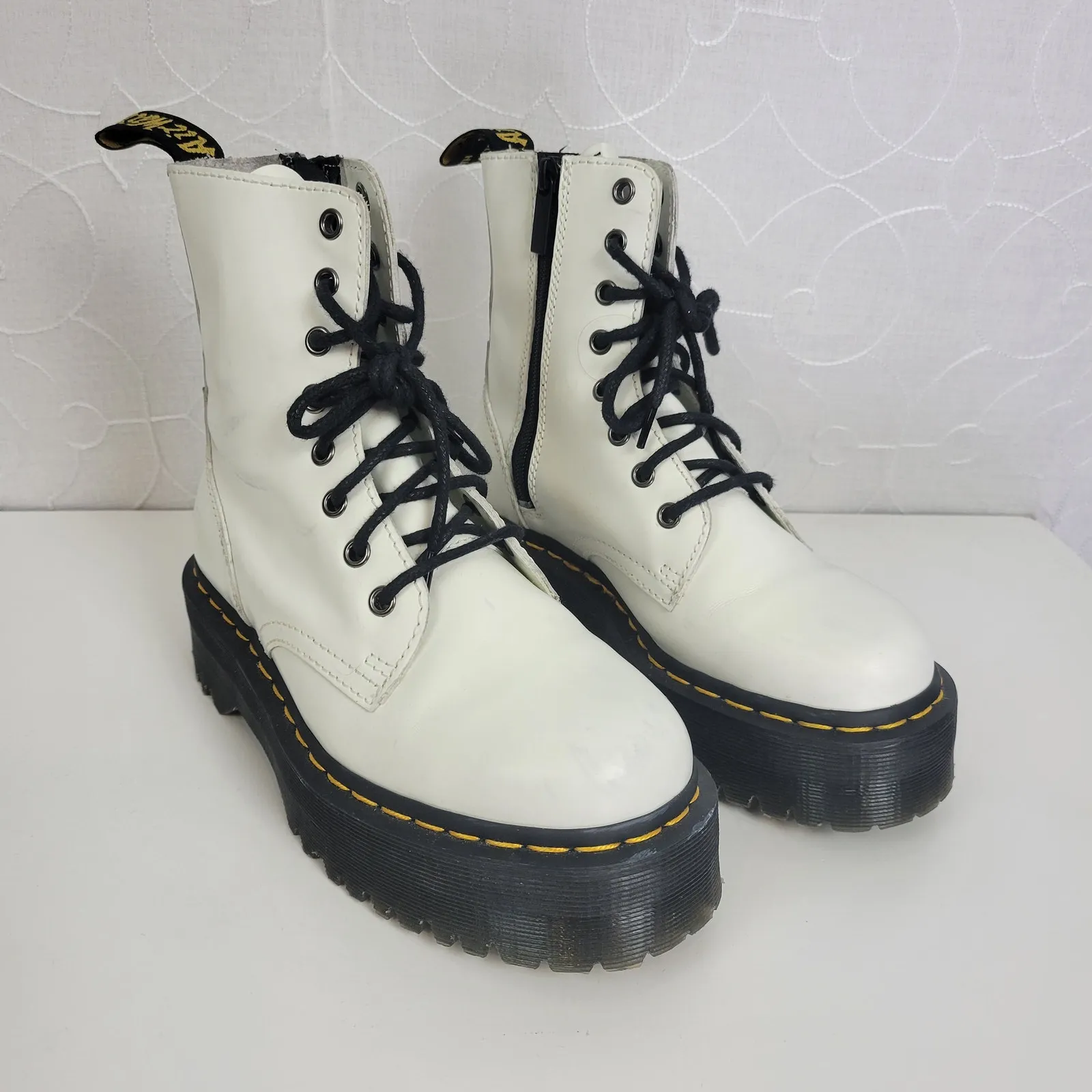 Doc Martens Womens Shoes Size 6 White Round Toe High Platform Side Zip‎ Boots - Image 5