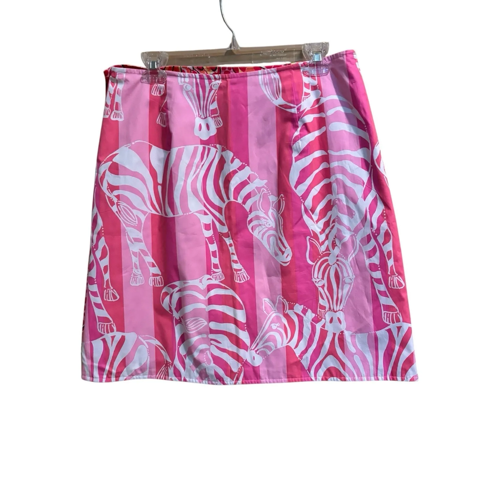 LILLY PULITZER Reversible Wrap Skirt Size 12 Pink Zebras Orange Butterflies‎ - Image 2