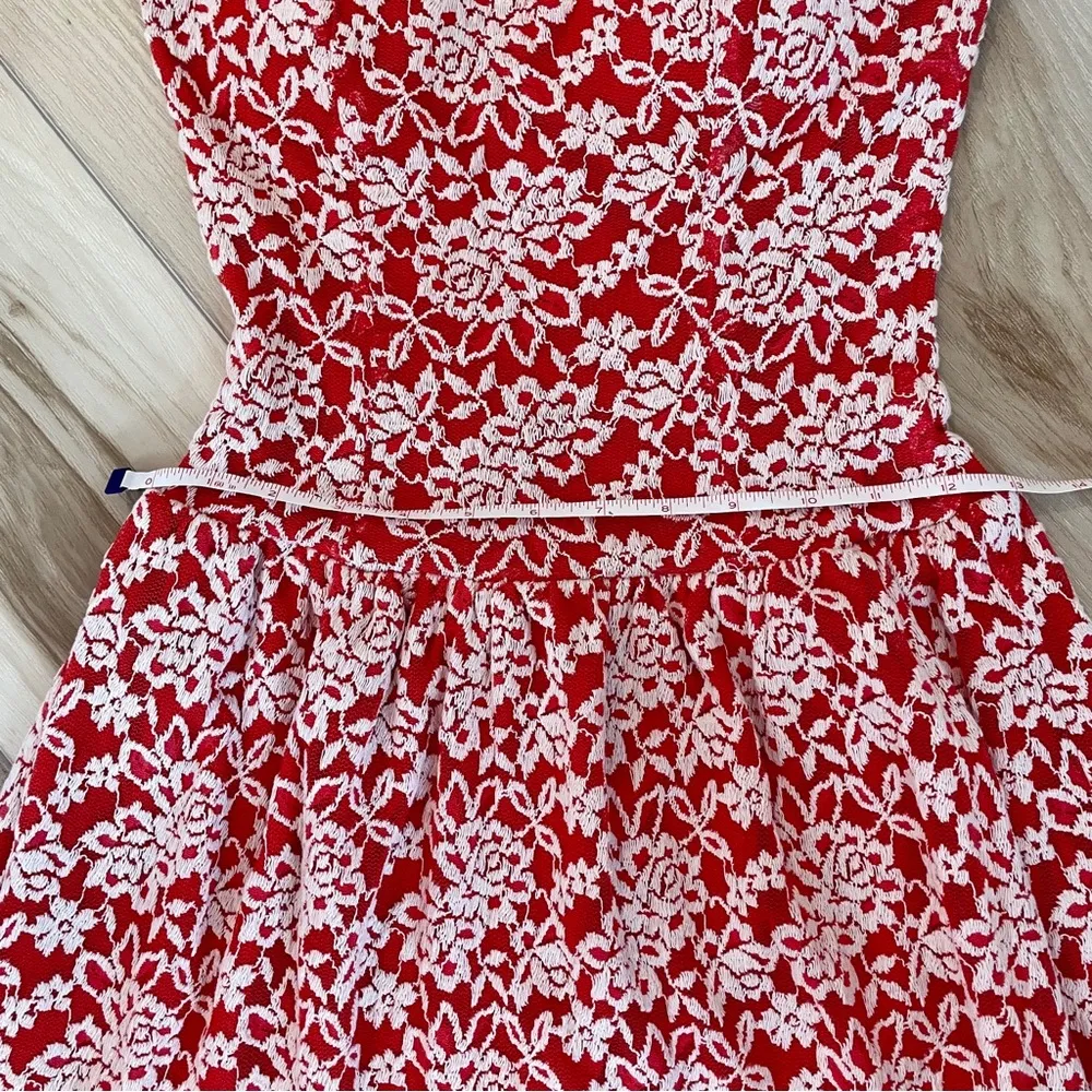 aina be Red & White Strapless Sweat Heart Dress With Floral Lace Details Size S - Image 10