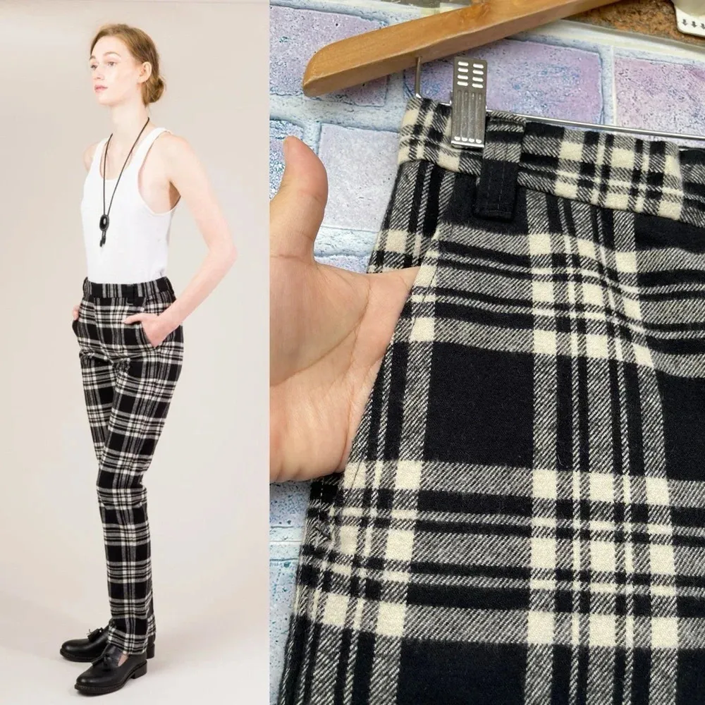 Vivien Ramsay work pant in black and cream plaid flannel sz 26 - Image 4