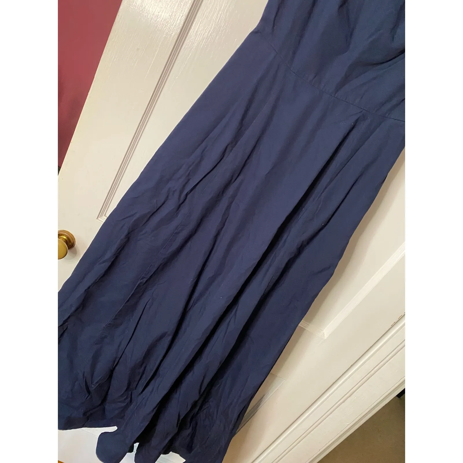 eShakti Navy Blue Fit and Flare Midi Dress Cap Sleeve Elegant Minimalist Sz 4 - Image 3