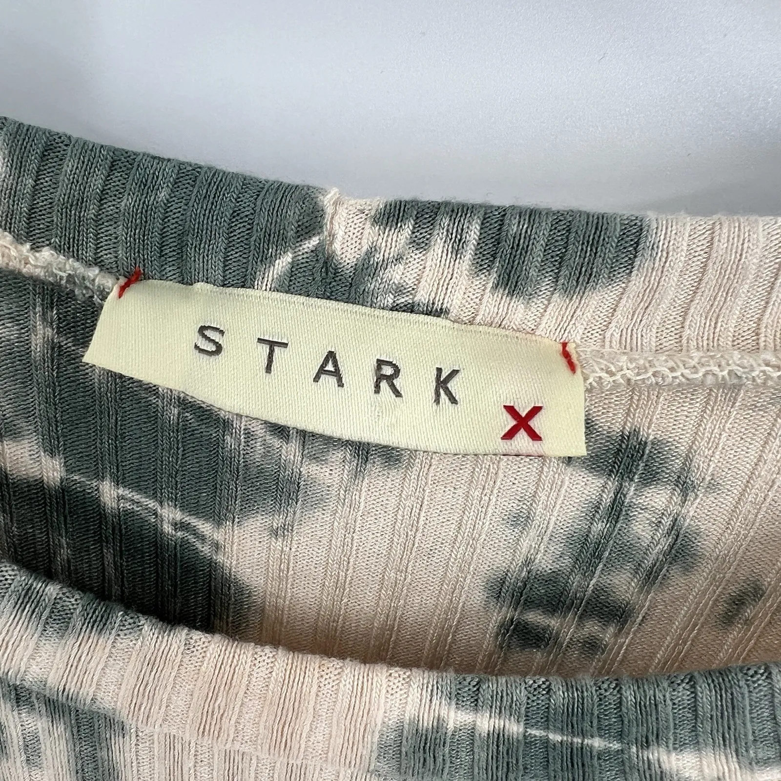 STARK X 100% Linen Tie Dye Mini Dress Size Large Long Sleeves Stretch Ribbed Green - Image 8