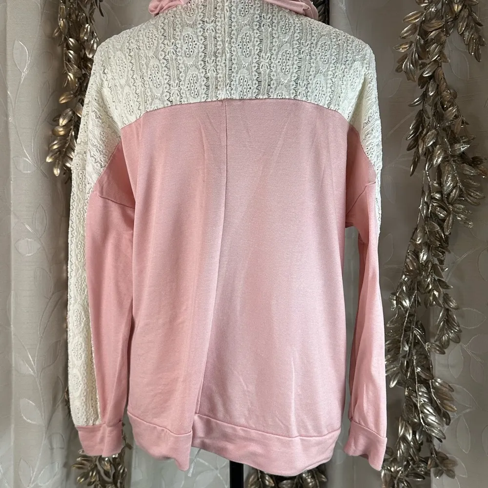 Haptics Lace Hoodie Pink‎ Small Feminine Chic Pullover Boho Crochet Spring Style Pink - Image 3