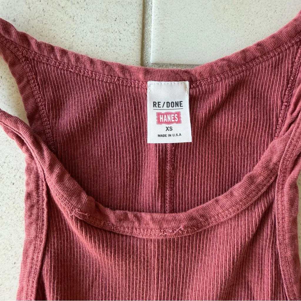 Re/Done Hanes Ribbed Tank Top - XS Burgundy Color - Image 2