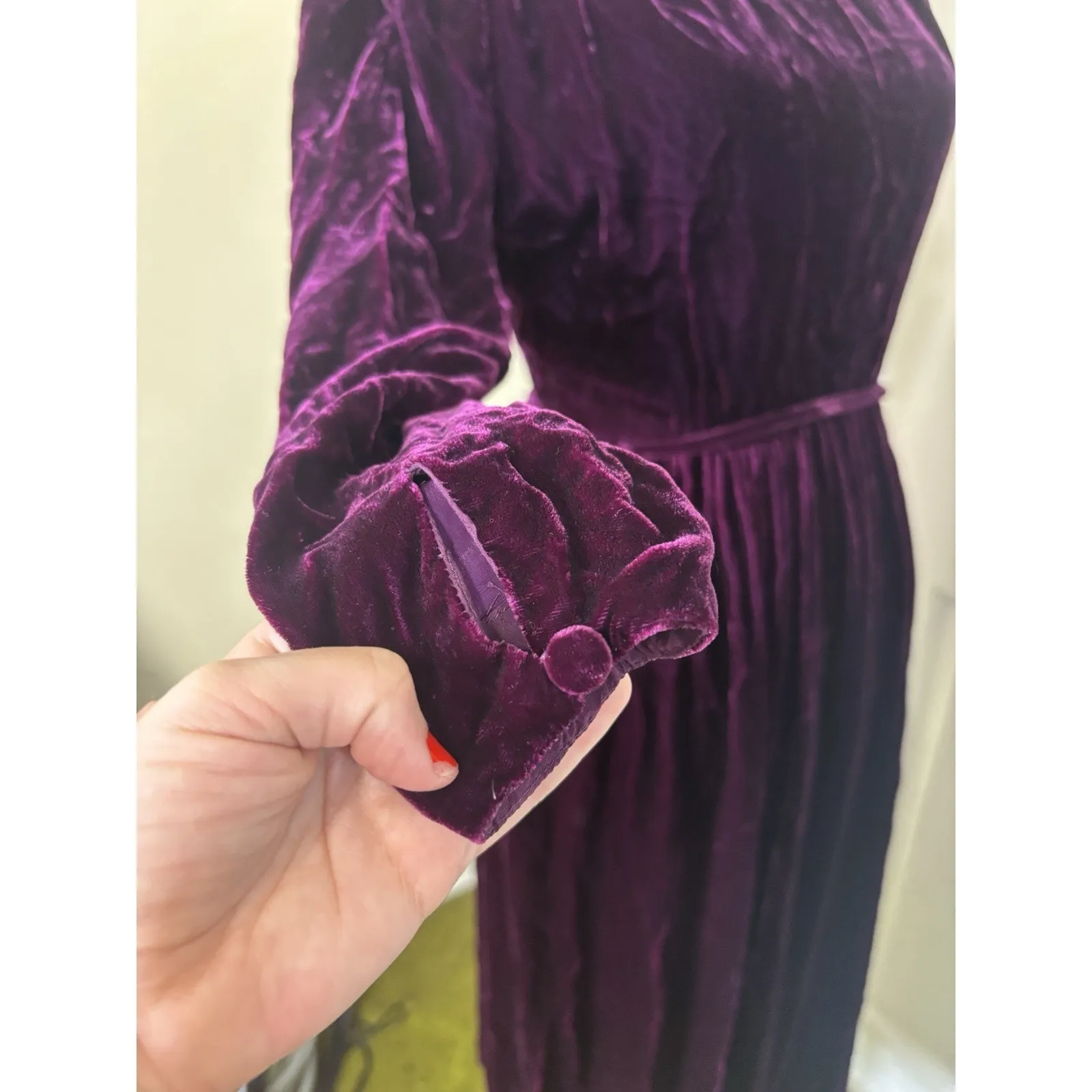 Vtg 80s Purple Crushed Velvet Silk Blend Dress Size 6 Whimsigoth Fairy Grunge - Image 10