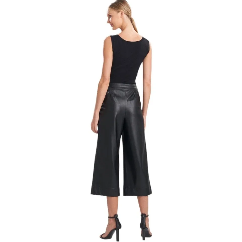 Natori Womens Quiet Luxury Vegan Leather Wide Leg Crop Pants 10 Black Edgy Glam - Image 2