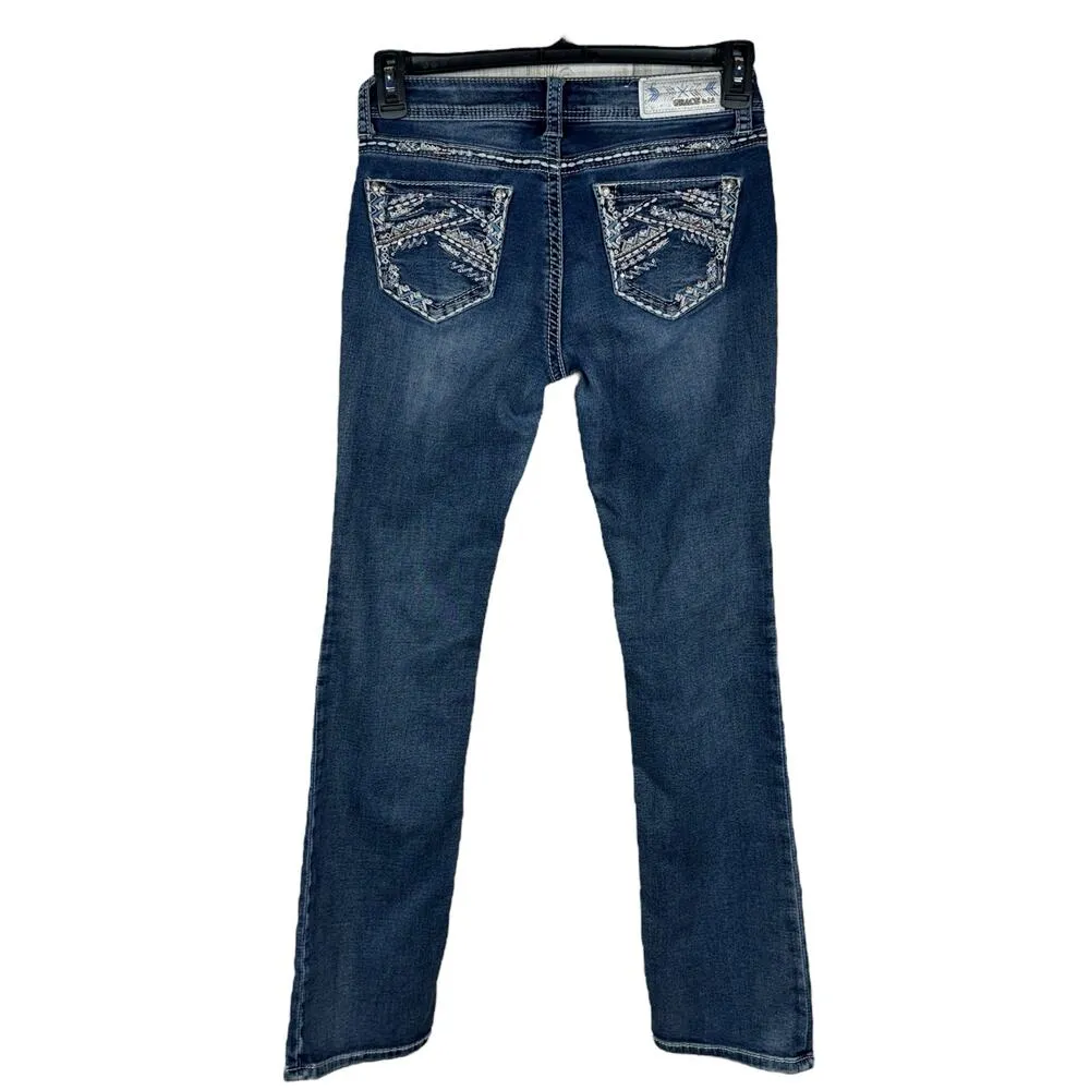 Grace in LA SZ 28 Bootcut Jeans Embroidered Low-Rise Stretch Zip-Fly Whiskered - Image 6
