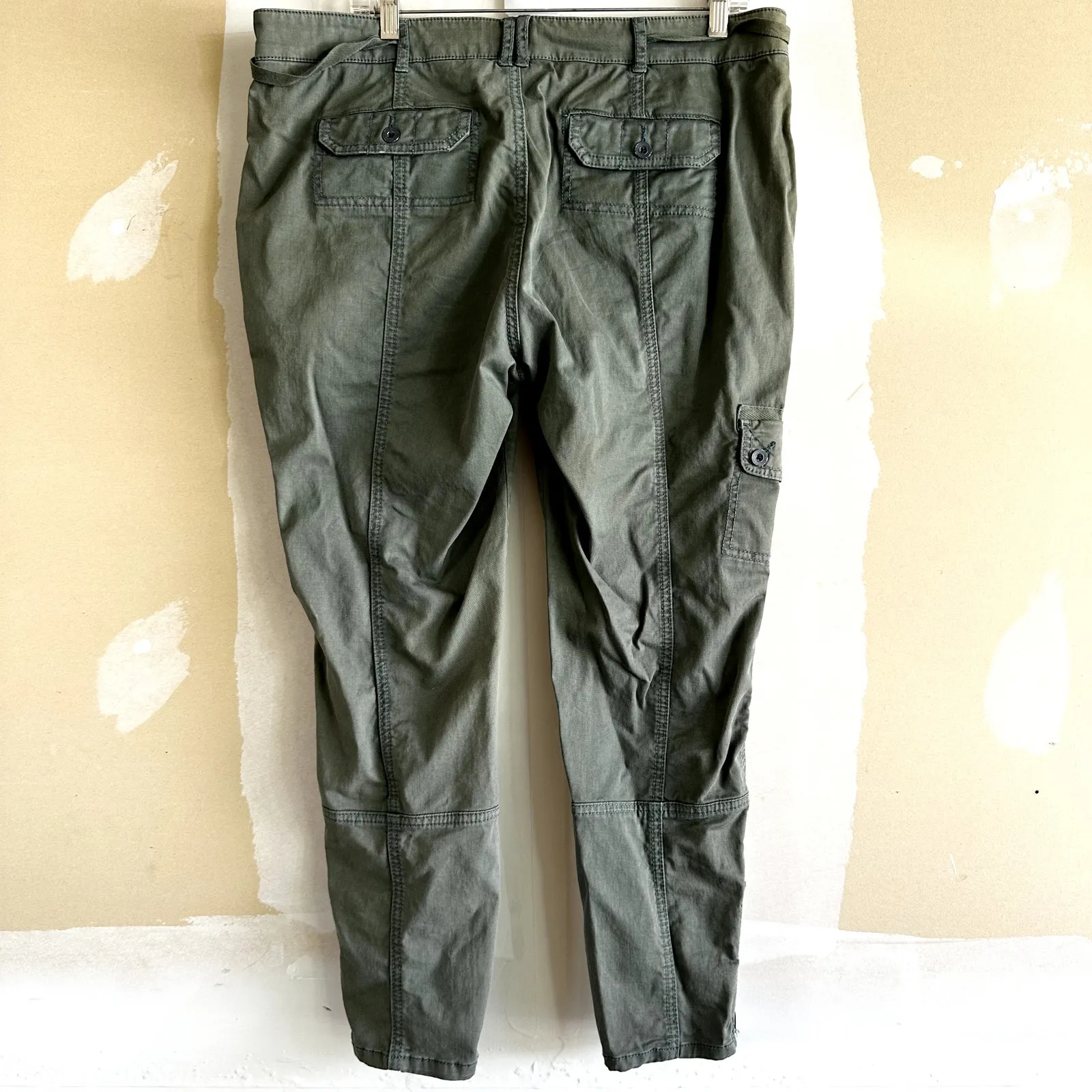 Sundance Cargo Pants Drawstring Belt Straight Leg Pockets Cotton Dark Green P12 - Image 4