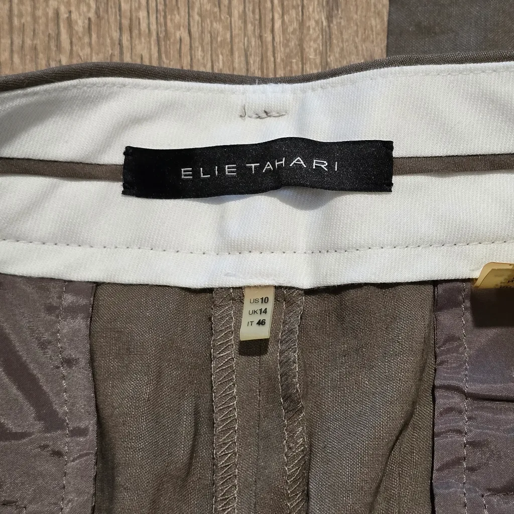 Elie Tahari Womens Linen Blend Wide Leg‎ Business Career Pants Tan Sz 10 - Image 2
