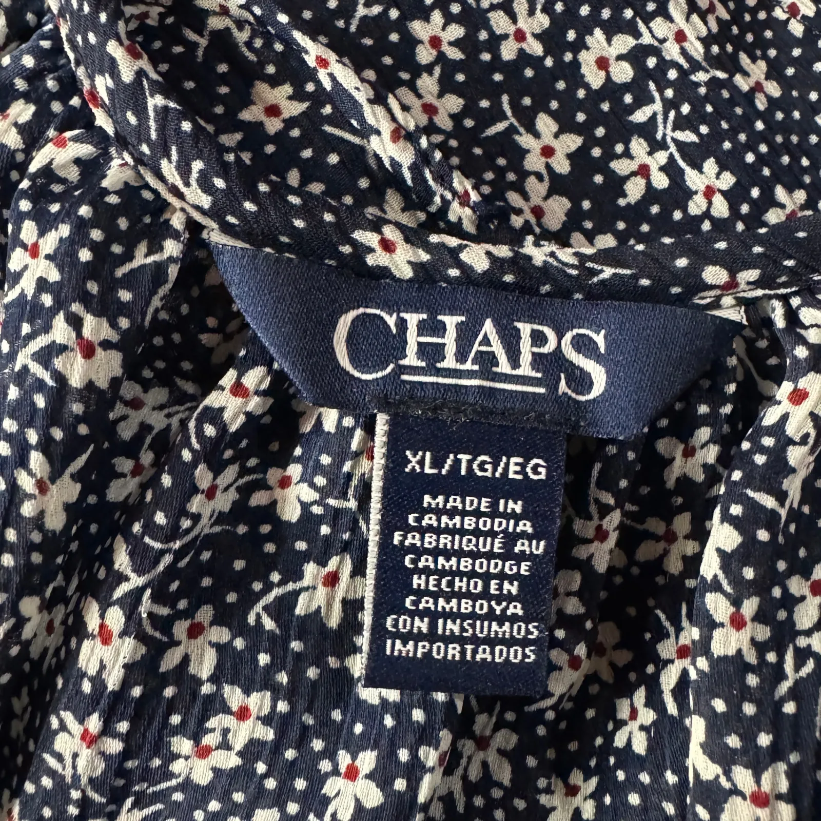 Chaps X-Large Top Floral 3/4 Ruffled Bell Sleeves Keyhole Lightweight Pleated - Image 7