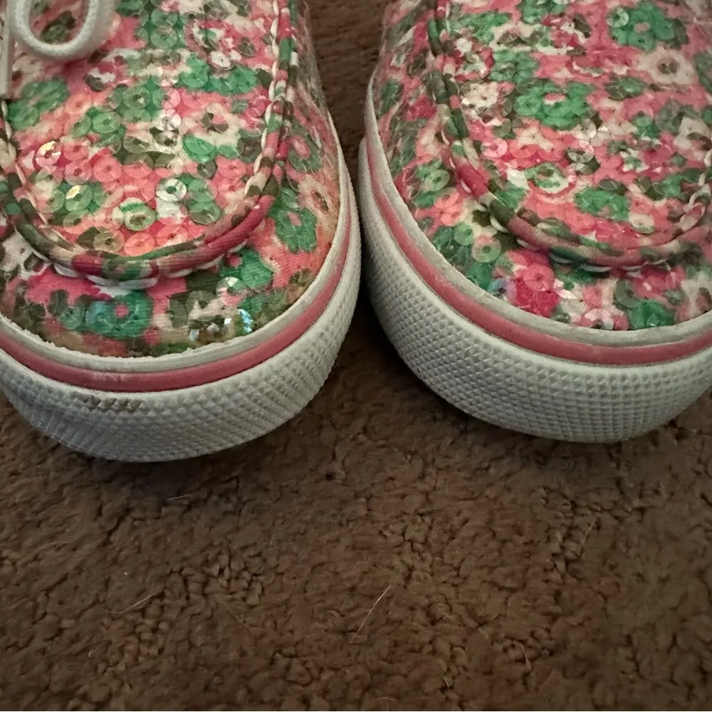 Sperry Top-Sider pink & green sequin floral boat shoes Sz 7.5 - Image 2
