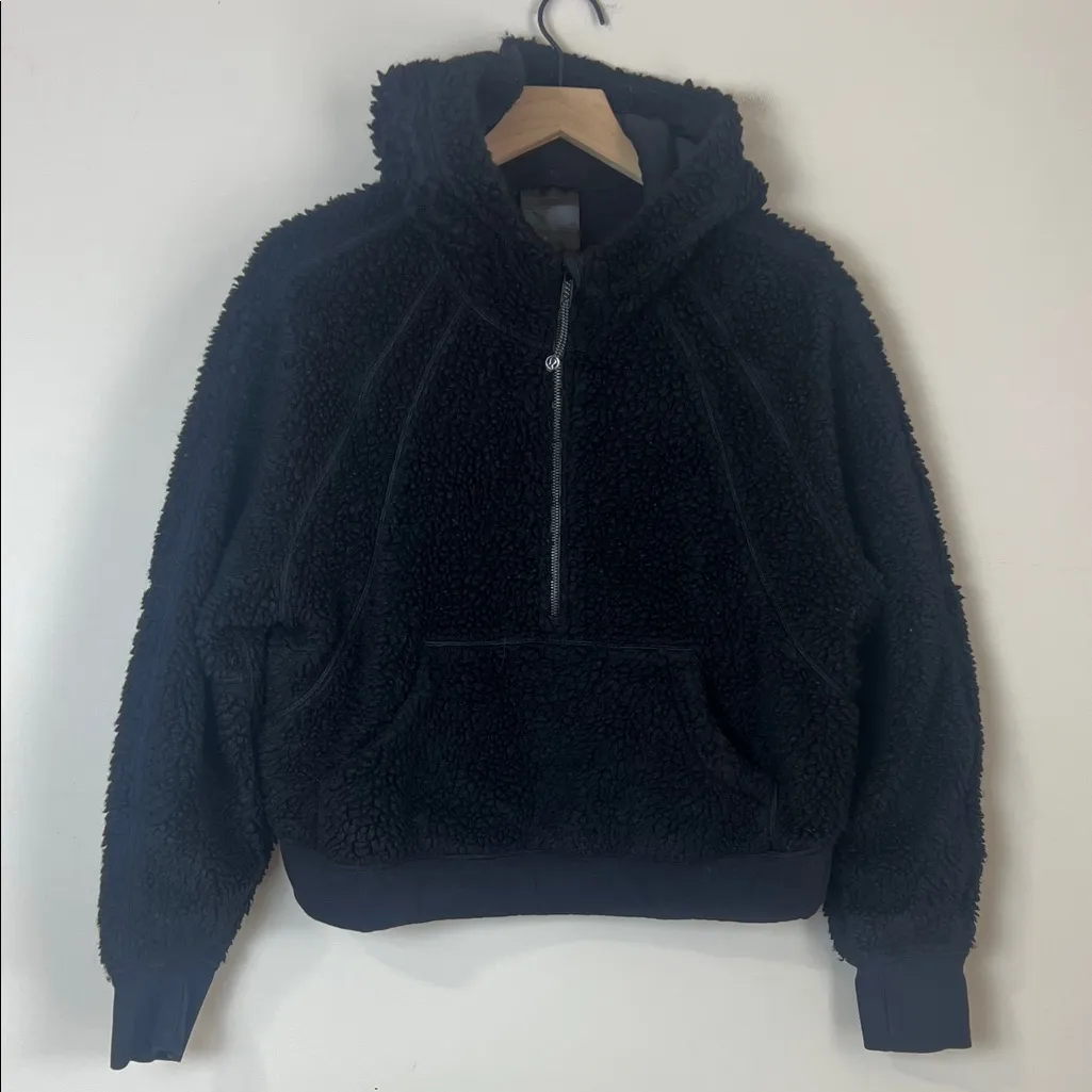 Lululemon Scuba Sherpa Wool Half Zip Fleece Hoodie Med Large Black Sweatshirt - Image 2