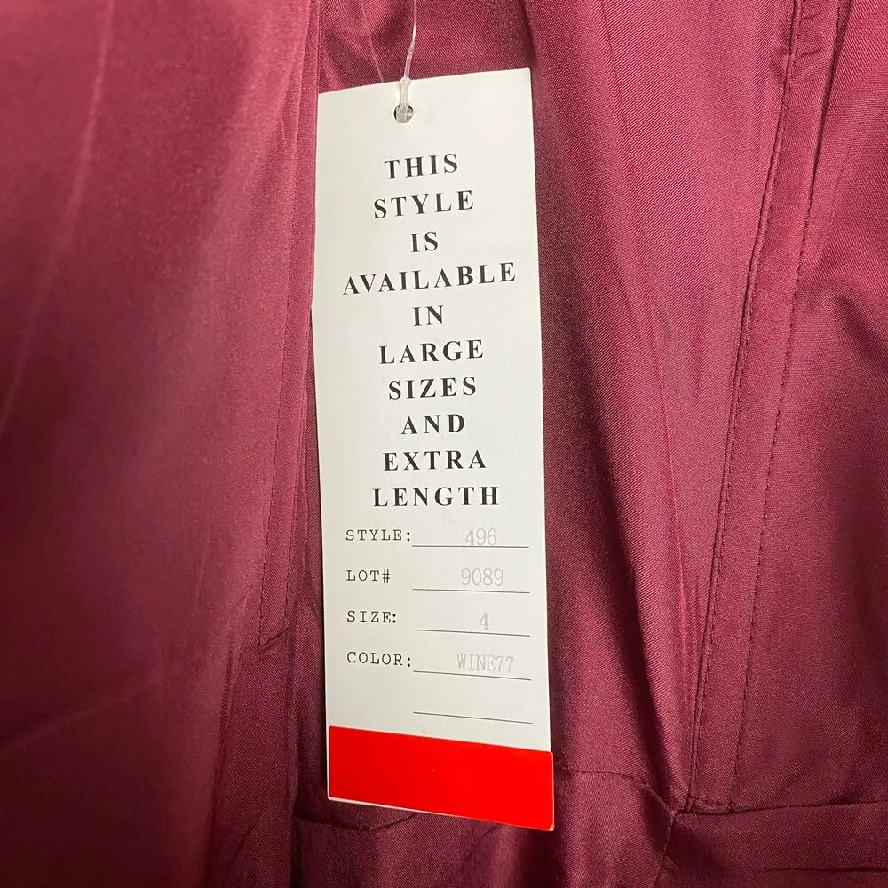 Bill Levkoff Burgundy Wine Cap Sleeve Long Dress Sz.4 NWT - Image 8