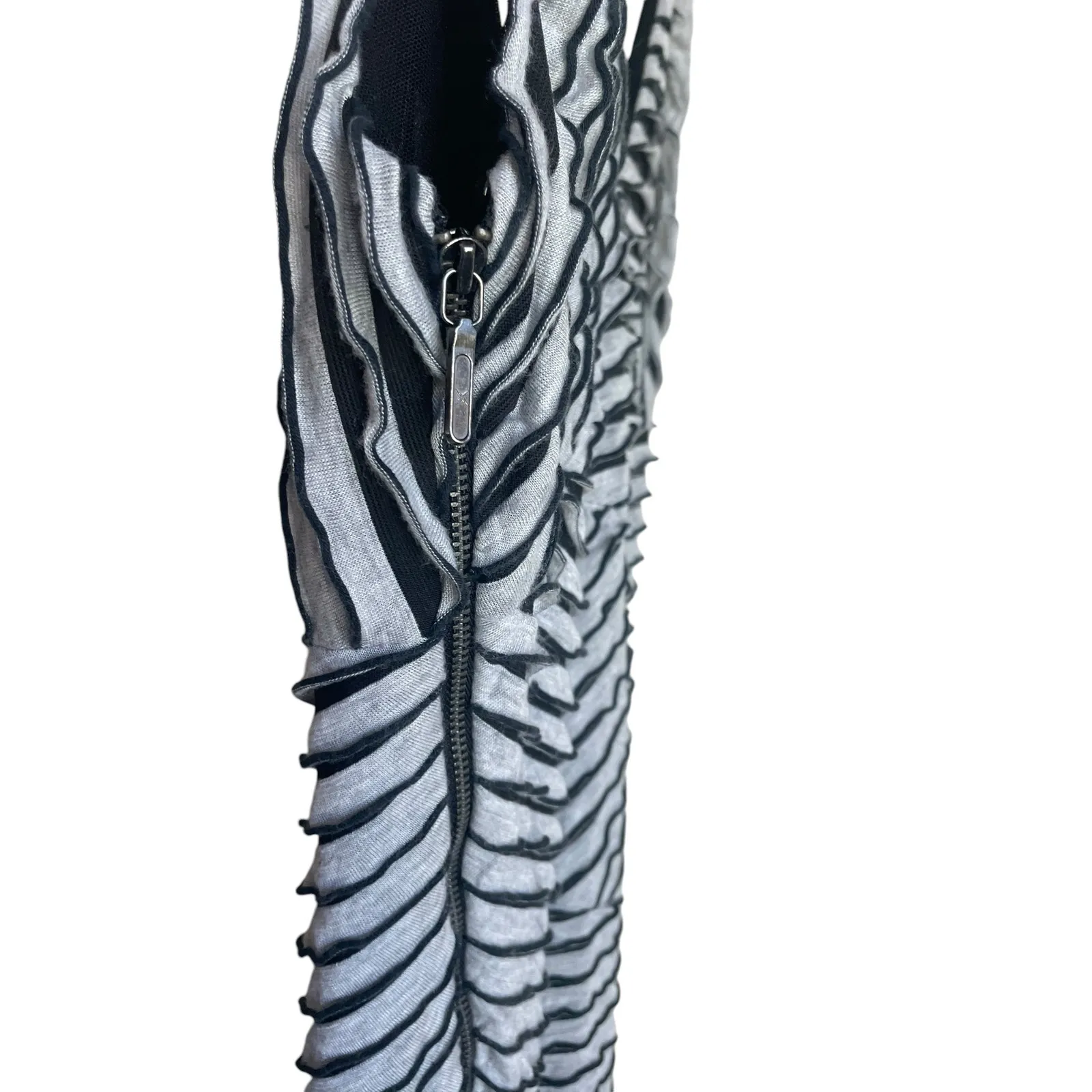 Nicole Miller Mini Dress Women M Gray Black Ripple‎ Bodycon Rave Y2K Retro Club - Image 4