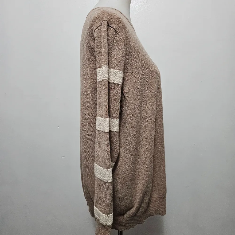 C&K Designs Taupe Lace Detail Crewneck Sweater Size XL Brown - Image 3